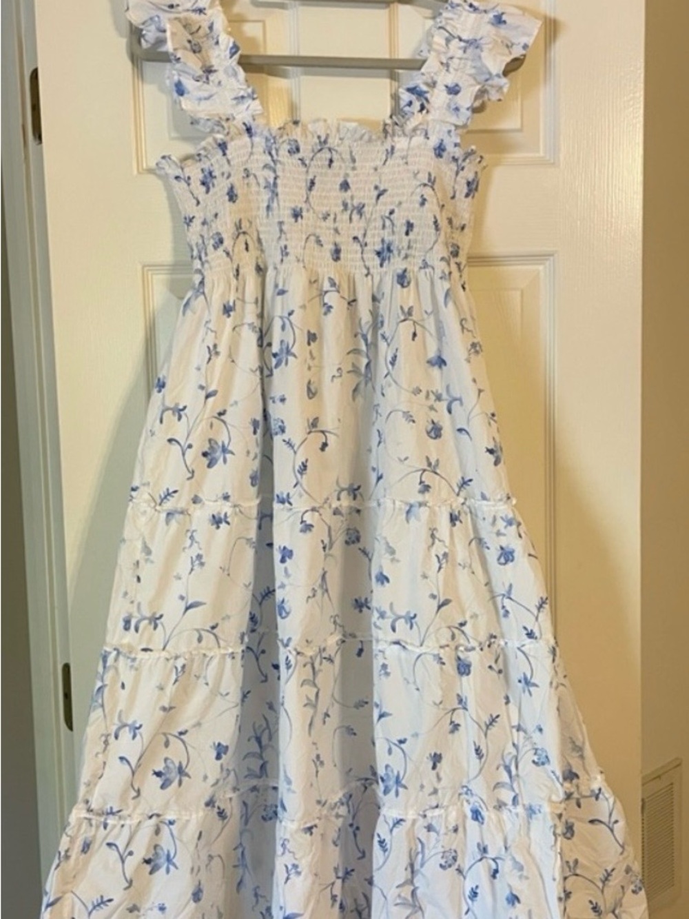 Hill House Women’s White and Blue Floral Smocked Sundress